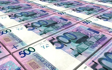 New Belarusian rubles bills stacks background. 3D illustration.
