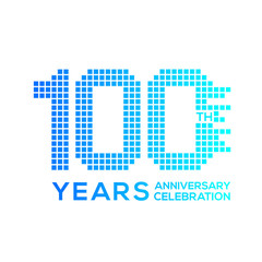 100 years anniversary with a pixels digital,technology logo