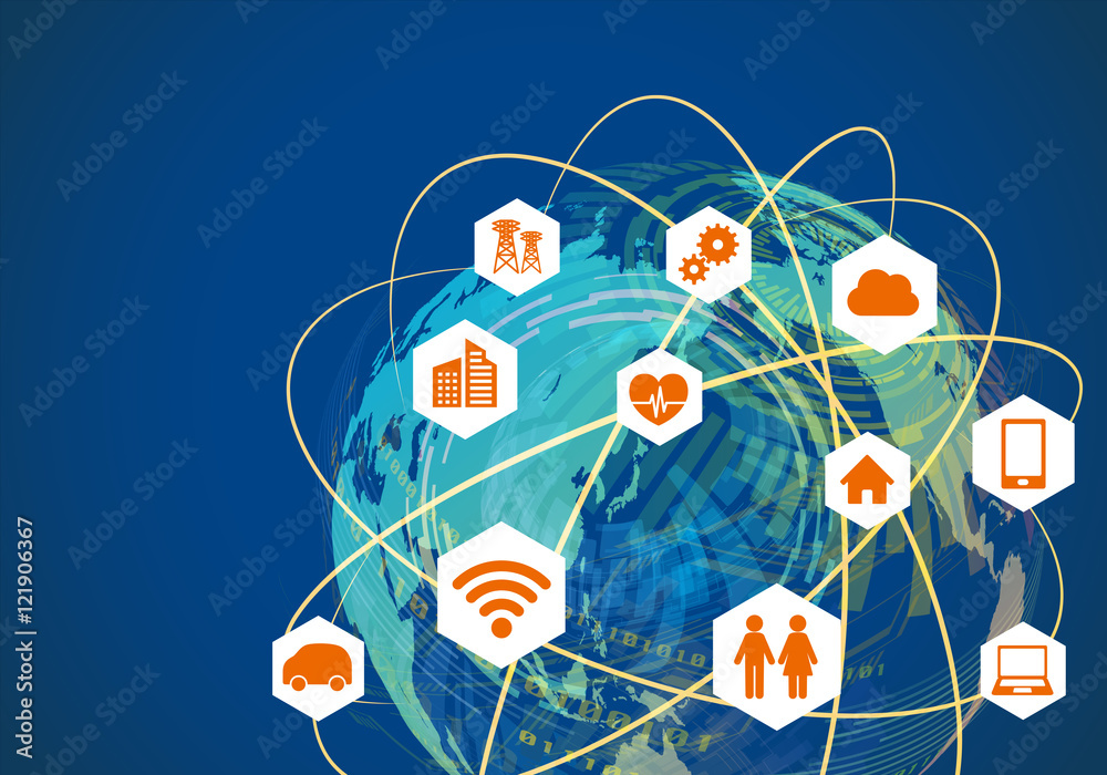 Poster global network and internet of things, abstract illustration