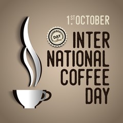 International coffee day Poster with barista cups, 1 st October