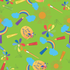 Seamless pattern. I love to draw. Design for textile, wrapping paper, trellis.