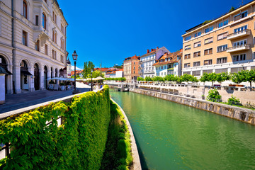 Green Ljubljanica riverfront in Ljubljana