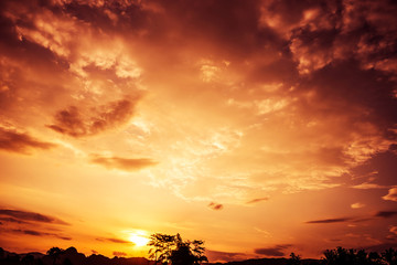 colorful dramatic sky with cloud at sunset