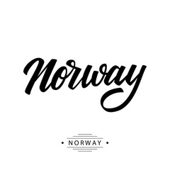 Handwritten inscription Norway. Hand drawn lettering. Calligraphic element for your design. Vector illustration.