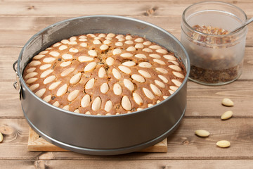 Traditional Christmas Almond Cake Decorated With Nuts