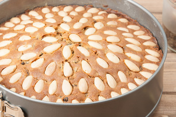 Traditional Christmas Almond Fruit Cake Decorated With Nuts