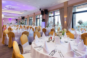 Wedding hall or other function facility set for fine dining