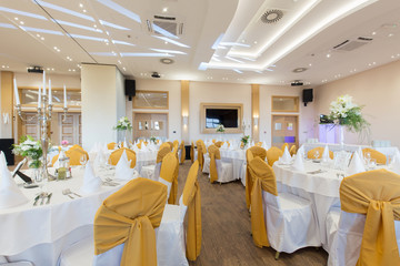 Wedding hall or other function facility set for fine dining