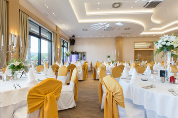 Wedding hall or other function facility set for fine dining