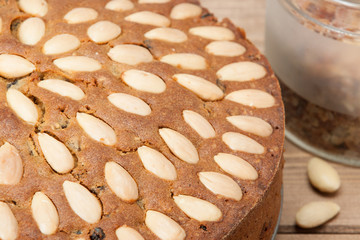 Traditional Christmas Almond Fruit Cake Decorated With Nuts