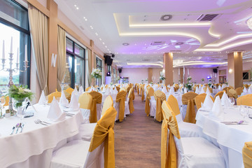 Wedding hall or other function facility set for fine dining