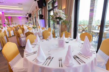 Wedding hall or other function facility set for fine dining