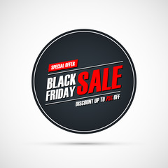 Black Friday Sale. Circle special offer banner, discount up to 75% off. Banner for business, promotion and advertising. Vector illustration.