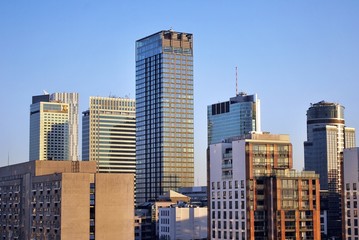 View of the modern skyscrapers in the city center.Warsaw skyline.