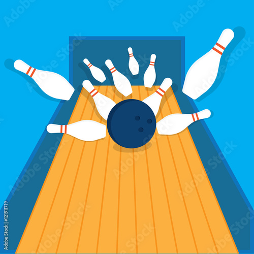 "bowling ball getting a strike with pins sent flying" Stock image and