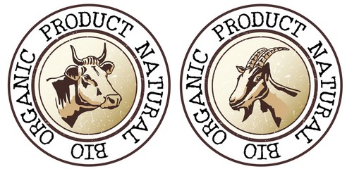 Cow and goat organic badge, vector symbol. Layered for easy editing