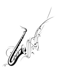 Notes, lines, saxophone.