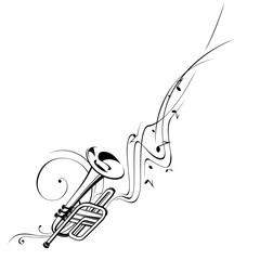Music. Notes, lines, trumpet.