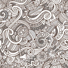 Cartoon cute doodles hand drawn Africa seamless pattern