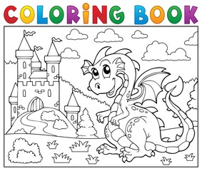Coloring book dragon near castle theme 2