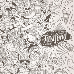 Cartoon doodles fast food frame design