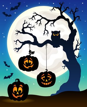 Halloween tree silhouette theme 5