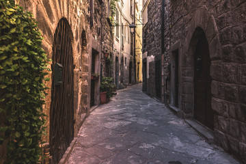 Long alleys of the old abandoned town in Italy, Viterbo.