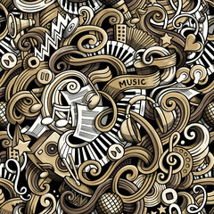 Cartoon hand drawn doodles Music seamless pattern