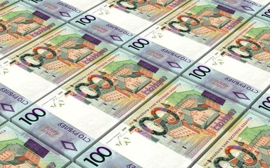 New Belarusian rubles bills stacks background. 3D illustration.