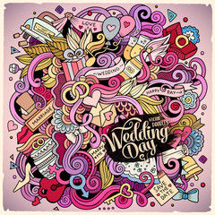 Fototapeta na wymiar Cartoon cute doodles hand drawn wedding illustration