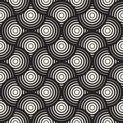 Fototapeta na wymiar Vector Seamless Black and White Circle Lines Grid Pattern