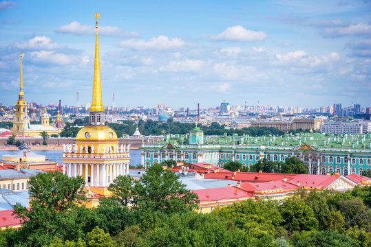 Aerial View Of Admiralty Tower And Hermitage, St Petersburg, Russia