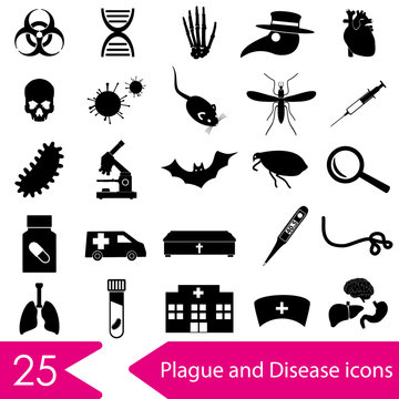 Plague And Disease Theme Simple Black Icons Collection Eps10