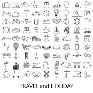 travel and holiday big set of vector outline icons eps10