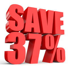 Discount 37 percent off. 3D illustration on white background.