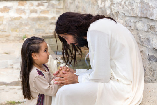 Jesus teaching a little girl