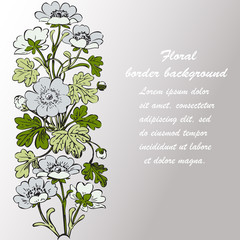 Floral bush retro on white background vector, hand drawn decorative flower vintage contour, closeup branch with flowers and buds print design