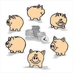 Sparschwein Sparschweine Geld Geldhaufen sparen gezeichnet gemalt Elemente Element Euro rosa pink 