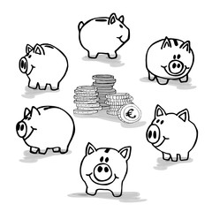Sparschwein Sparschweine zum ausmalen - Geld Geldhaufen sparen gezeichnet gemalt Elemente Element Euro