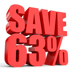 Discount 63 percent off. 3D illustration on white background.
