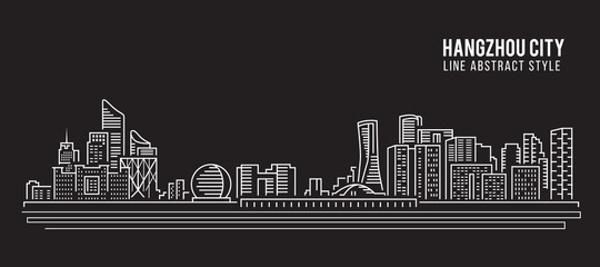 Cityscape Building Line art Vector Illustration design - Hangzhou city