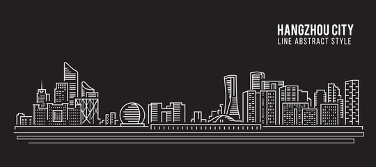Fototapeta premium Cityscape Building Line art Vector Illustration design - Hangzhou city