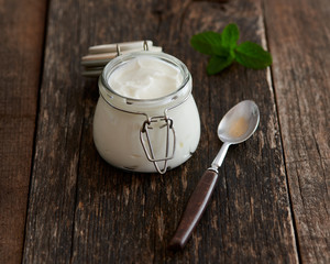 Greek yougurt on a wooden table