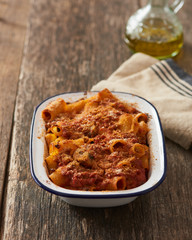 Baked Pasta with ragù and mushrooms