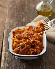 Baked Pasta with ragù and mushrooms