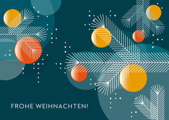 Fototapeta premium Weihnachtsbaum mit Kugeln, Grafik, Weihnachtsgruß, geometrische Formen
