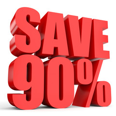 Discount 90 percent off. 3D illustration on white background.