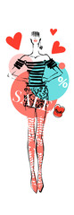 Fototapeta na wymiar Banner - discount, sale. Fashion illustration