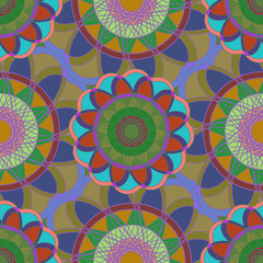 Geometric multicolor fractal mandala seamless pattern for background