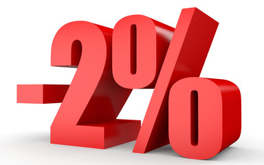 Discount 2 percent off. 3D illustration on white background.